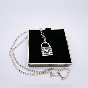 Sterling Silver Heart Padlock Pendant Chain Link Necklace 19.5